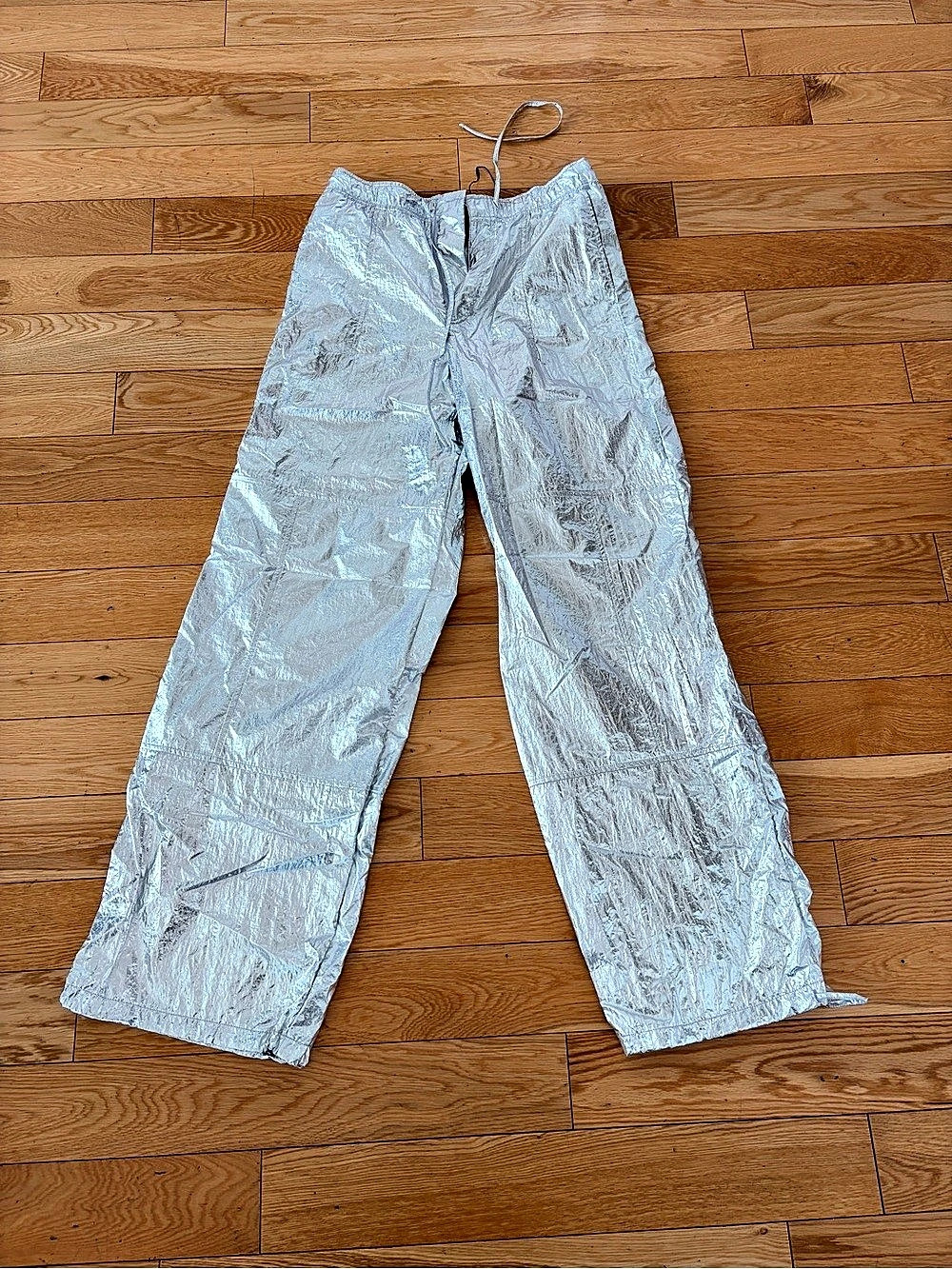Zara Metallic Silver Parachute Cargo Pants — XS — New